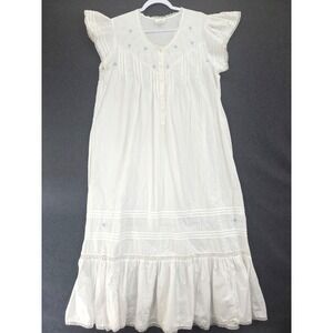 Vtg Chance Encounters White Nightgown Sz L Pintuck Pleats Embroidered Flowers